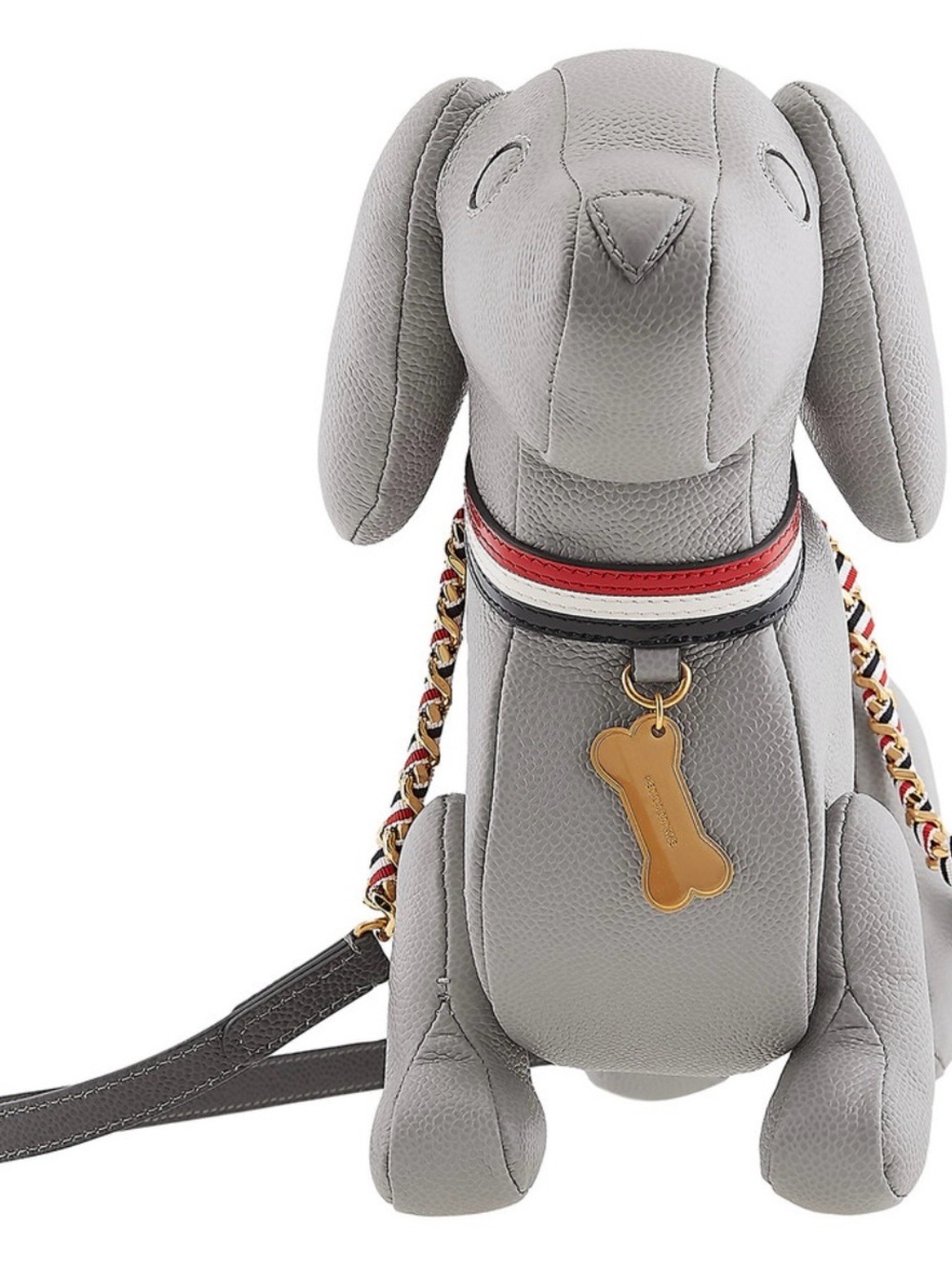 HÉCTOR Thom Browne Gray Dachshund-Shaped Leather Crossbody Bag with Gold - Picture 9 of 11